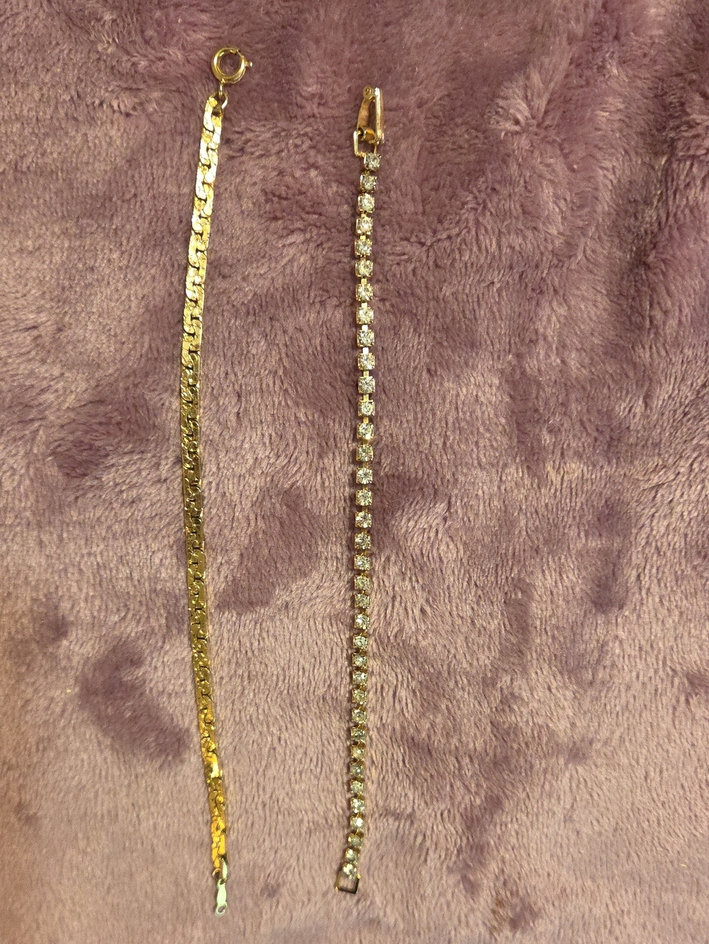 Gold Tennis Bracelet and Gold Chain Bracelet Set - Women Jewelry